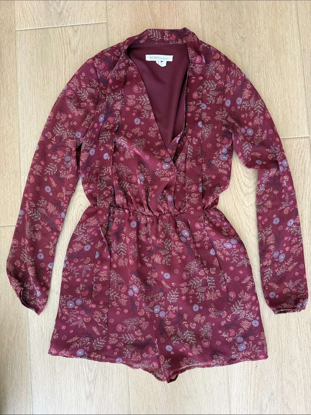 BCBGeneration Burgundy Long-Sleeve Romper